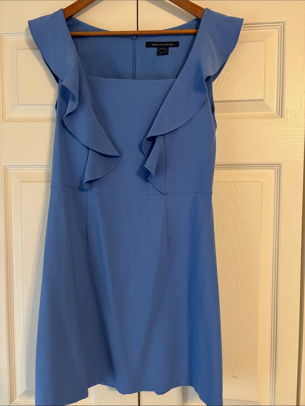 French Connection Cornflower Blue Ruffle-Trim Mini Dress